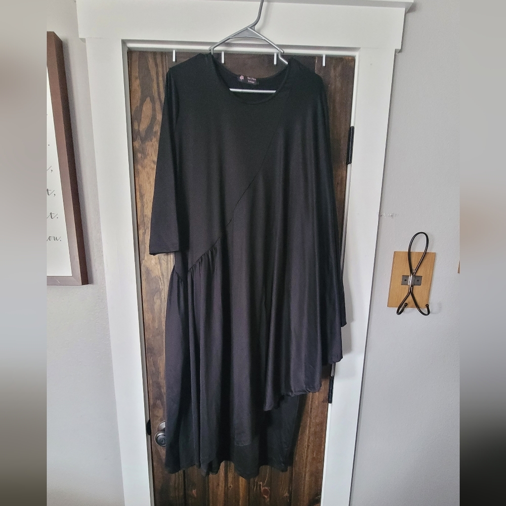 Rose Marie Fashion black off the shoulder ruffle, cape dress
